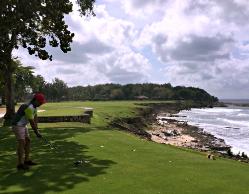 On the tee box at the Teeth of the Dog golf course at Casa de Campo in the Dominican Republic